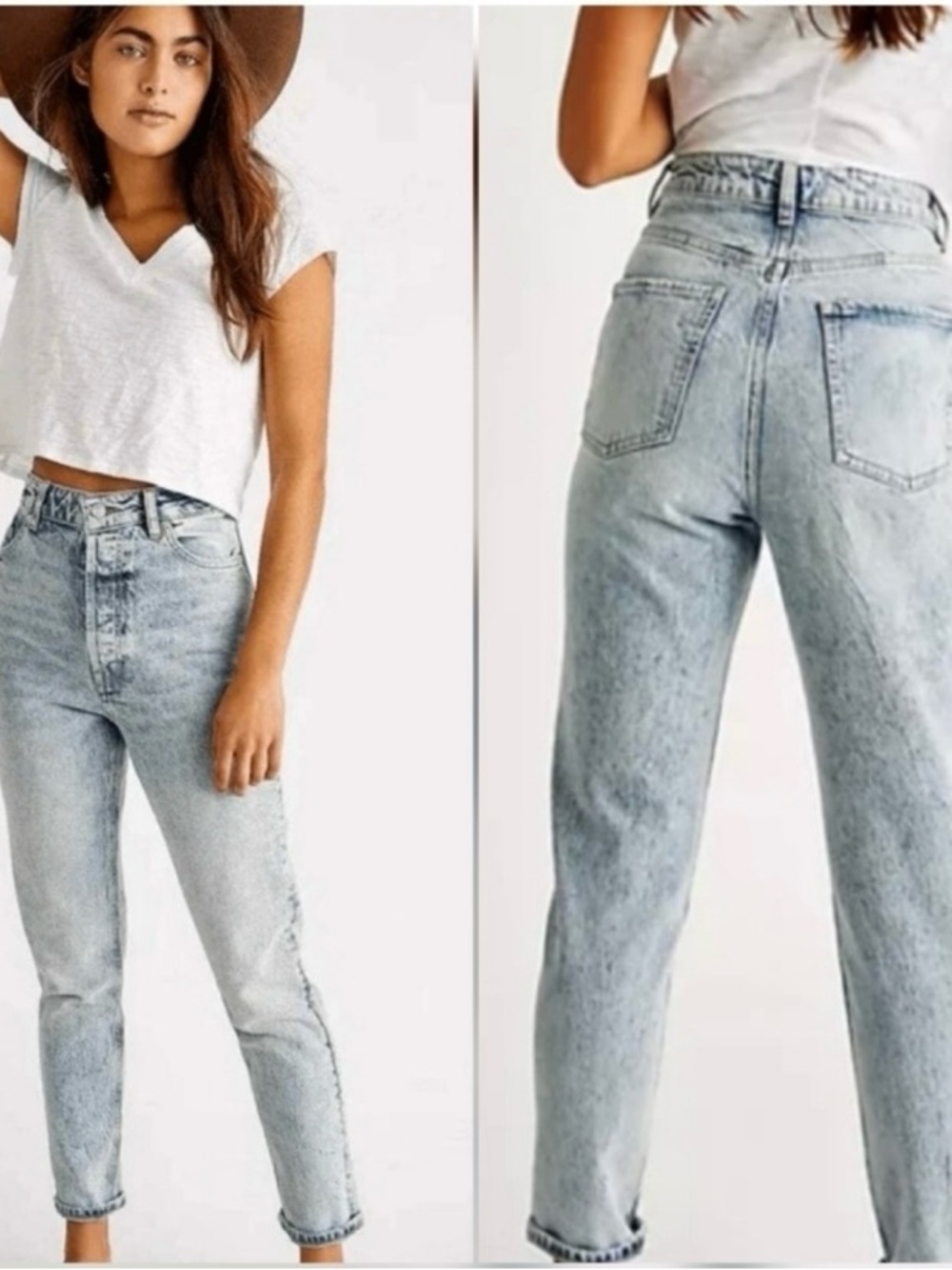 ~sold~NEW Free People Zuri Mom Jeans, Lived in Blue Lightwash, Size 28